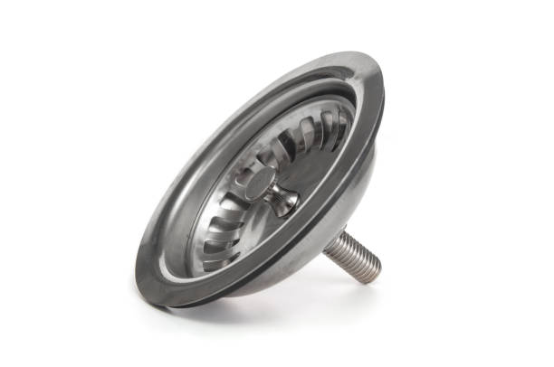 istock Stainless steel sink drain close up isolated on white background 2184779117