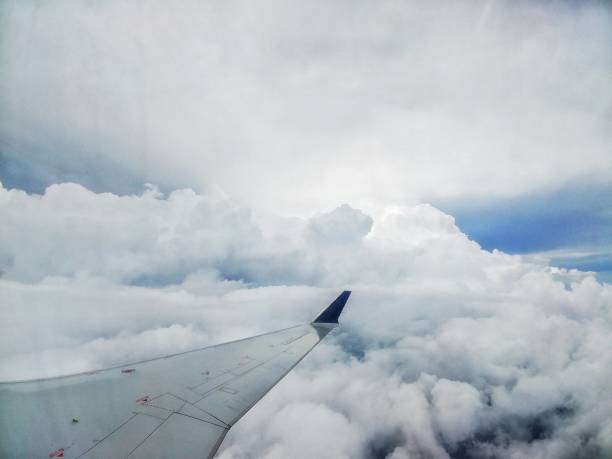 Airplane Wing Flying in the Clouds Travel Background