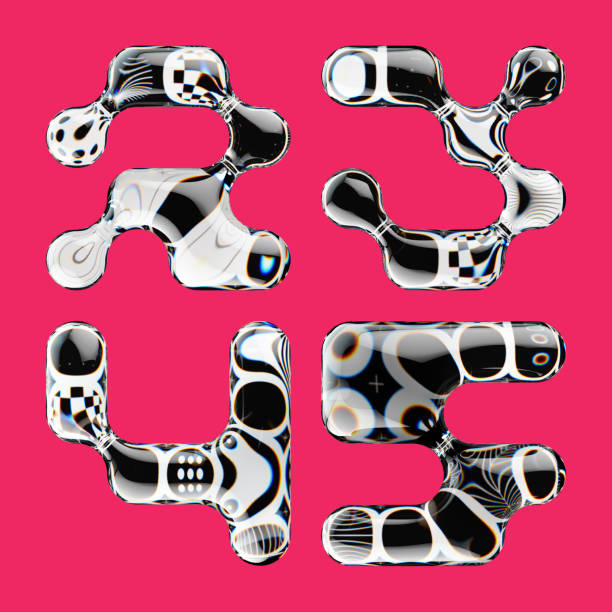 istock Set of 3d rendered font with abstract geometric shape and graphic pattern fill 2184782720