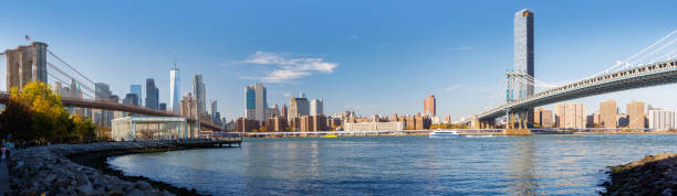 istock A sunny panoramic view of Manhattan framed between the Brooklyn and Manhattan bridges 2184793125