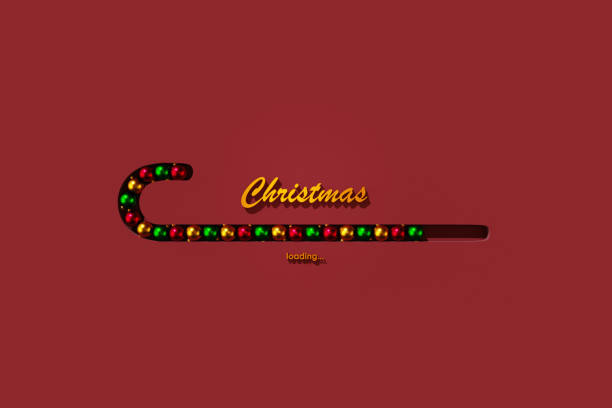 Christmas Loading Bar with Paper Cut Out Striped Candy Cane on Red Background. 3d render