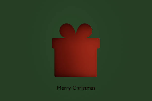 Paper Cut Out Merry Christmas Gift Illustration on Green Background. 3d render