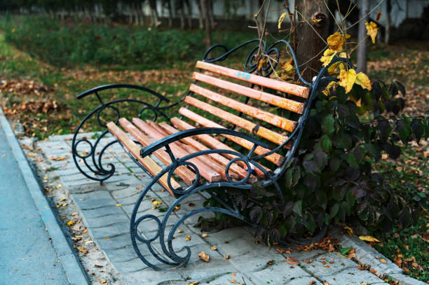 istock Close-up of a bench on the sidewalk. 2184795003