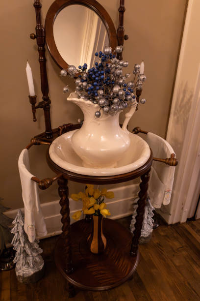 istock Large antique wash basin and pitcher with stand 2184798727