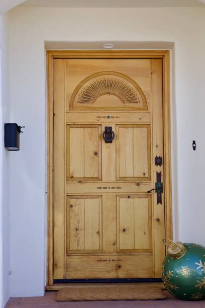 istock Old fashioned pine wood door 2184802240