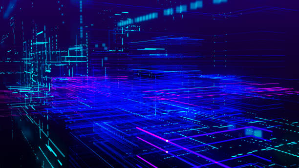 istock Data flow information. Digital communication concept. Blue futuristic flow. Abstract futuristic sci-fi background with particle and line mesh. Connection and connectivity concept. 3D rendering. 2184802348