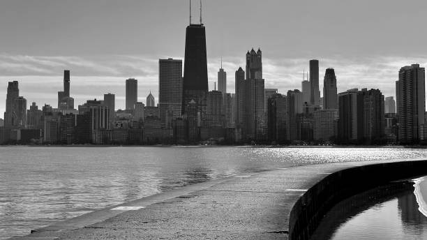 istock Chicago skyline from the lakefront in black and white 2184807028