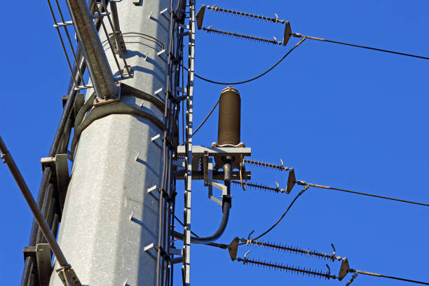 Detail of the pylon of the overhead power line, forming the industrial backdrop here. Warsaw, Poland