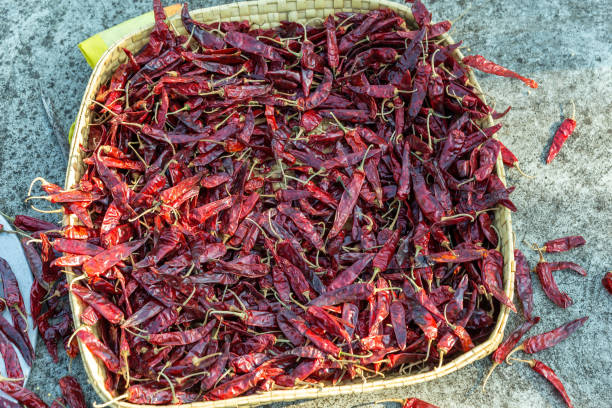 istock The Essence of Spice: Dried Red Chilies Piled High at Market 2184811241