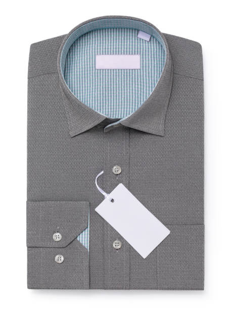 istock Gray folded classic shirt long sleeve shirt with abstract rhombus fabric pattern isolated on white background, template for designer 2184811968
