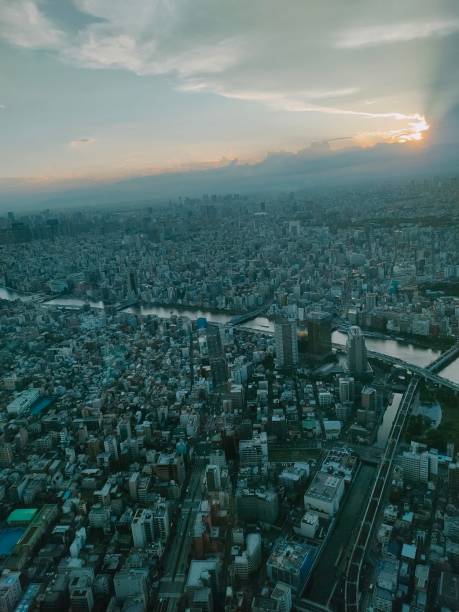 istock Aerial cityscape view at sunset with river and skyline 2184819987
