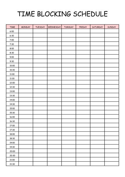 istock 24 Hourly Weekly Schedule - Monday Start. Mockup for daily scheduling and time management. 30-minute increment hourly planner templates. Time Planner 2184823542