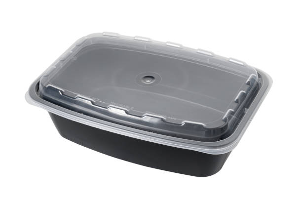 Black Plastic Take Out Container with Clear Lid - Isolated on White Background