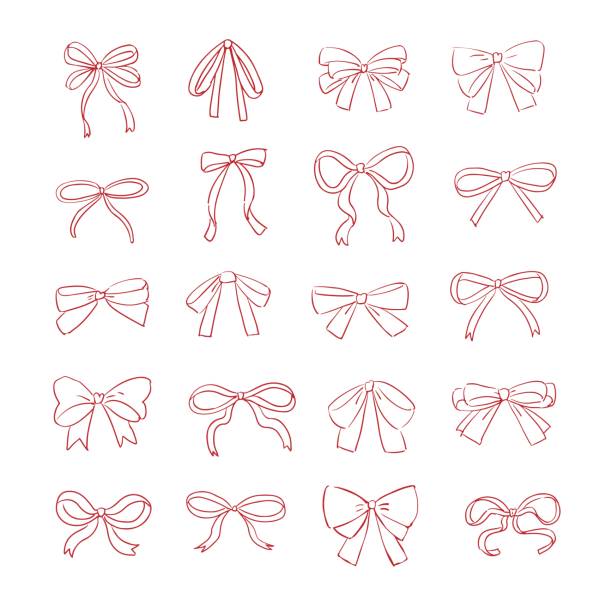 Handwritten ribbon decoration set Illustrations that can be used in various fields drawing of the a bow tie stock illustrations
