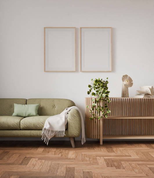 istock Interior living room mockup, two frame, poster empty in home design, interior design element mockup, blank frame 3d render 2184856368