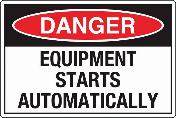 OSHA Safety Sign Danger Equipment Starts Automatically Lockout and Tagout Before Servicing Horizontal The "Safety Sign: Equipment Starts Automatically – Lockout and Tagout Before Servicing" warns individuals of the potential hazard of machinery starting unexpectedly. It emphasizes the importance of following lockout/tagout (LOTO) procedures to ensure equipment is safely de-energized before maintenance or repairs. Commonly used in industrial and manufacturing environments, this sign helps prevent accidents, protecting workers from injury due to unexpected machine activation. lockout tagout stock illustrations