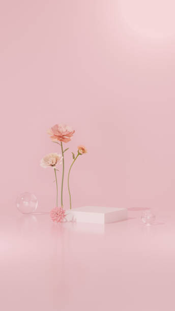 istock Background featuring an empty product display mockup with a pink backdrop and abstract geometric platforms designed for showcasing merchandise in portrait orientation. 2184873437
