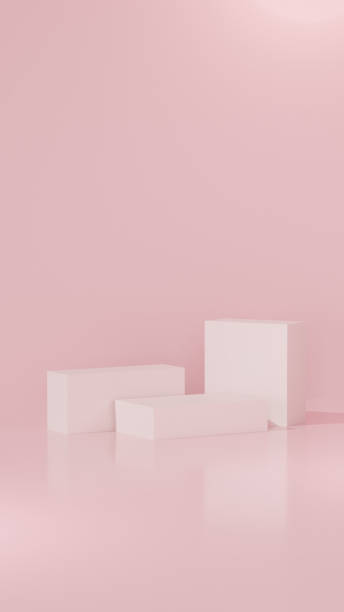 istock Background featuring an empty product display mockup with a pink backdrop and abstract geometric platforms designed for showcasing merchandise in portrait orientation. 2184873463
