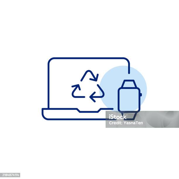 Tech Disposal Icon Laptop With Recycling Arrows And Watch Green It Practices And ...