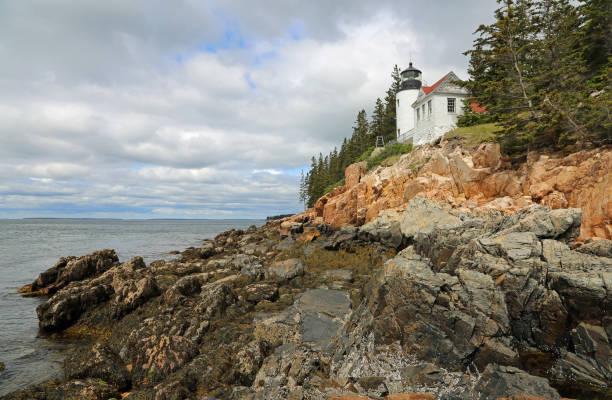 Famous historic 19th century lighthouse in Acadia National Park, Maine