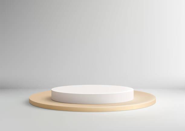 istock Minimal 3D White and Gold Circular Podium on Light Gray Background for Product Display, Mockup, and Modern Showcase Design 2184878305