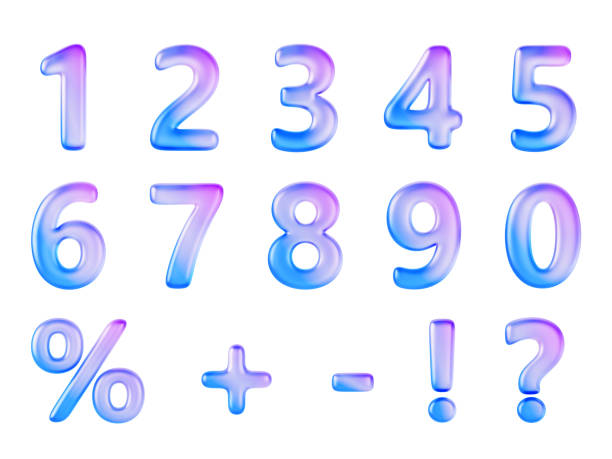 istock 3d glass holographic liquid translucent numbers font from 0 to 9, percent sign, question mark, exclamation, plus and minus symbol. Iridescent gradient texture balloons render icon set 2184880247
