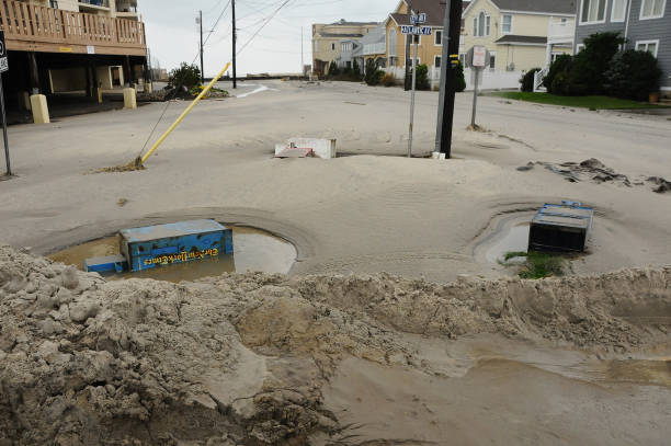 October 30, 2012,  Longport, New Jersey, USA, A hurricane in a coastal community causes heavy damage and beach erosion.