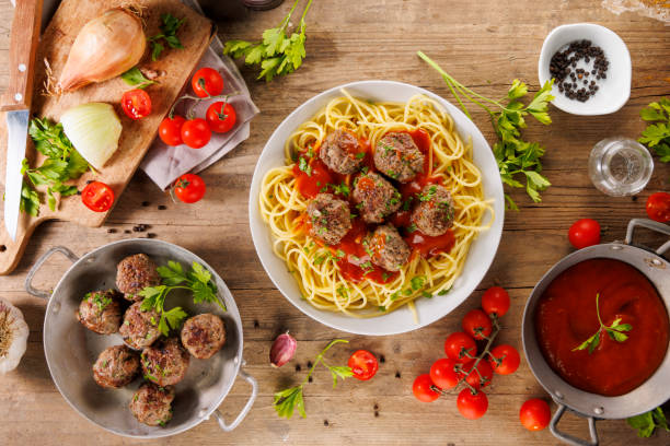 istock spaghetti with tomato sauce and grilled meatball 2184889572