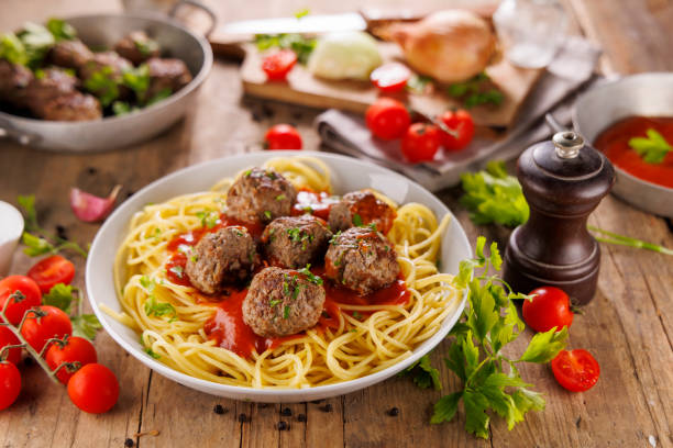 istock spaghetti with tomato sauce and grilled meatball 2184889577