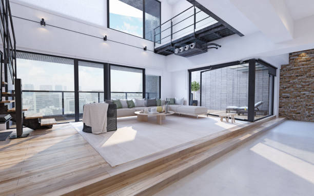 istock Bright, spacious loft-style living room 2184889804
