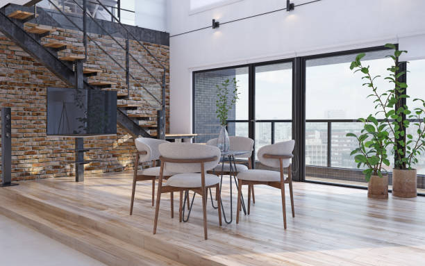 istock Modern dining area with minimalist wood accents 2184889811