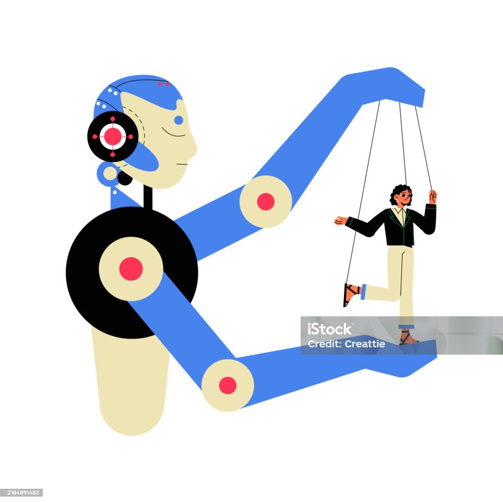 Machine Controlling Human Ai Robot Controlling Human Puppet In Flat Vector Illustration ...