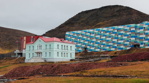 Buildings in Barentsburg showcasing Arctic architecture and unique landscape features