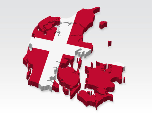 istock 3D  Denmark map with flag. Three dimensional map of Denmark with shadow. Flag Kingdom of Denmark on white background for your design, app, UI.  Stock vector. EPS10. 2184895453