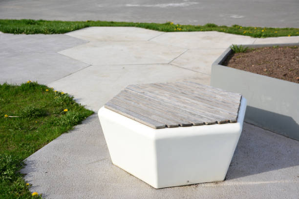 istock a white bench with a wooden seat that isolated in the park 2184897663