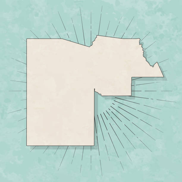 Map of Maricopa County - Arizona, in a trendy vintage style. Beautiful retro illustration with old textured paper and light rays in the background (colors used: blue, green, beige and black for the outline). Vector Illustration (EPS file, well layered and grouped). Easy to edit, manipulate, resize or colorize. Vector and Jpeg file of different sizes.