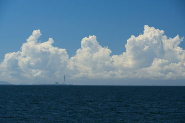 Summer cumulonimbus clouds developing over the ocean.