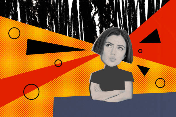 istock Poster image collage of minded girl with crossed arms pouted lips solving question isolated on colorful painted background 2184905441