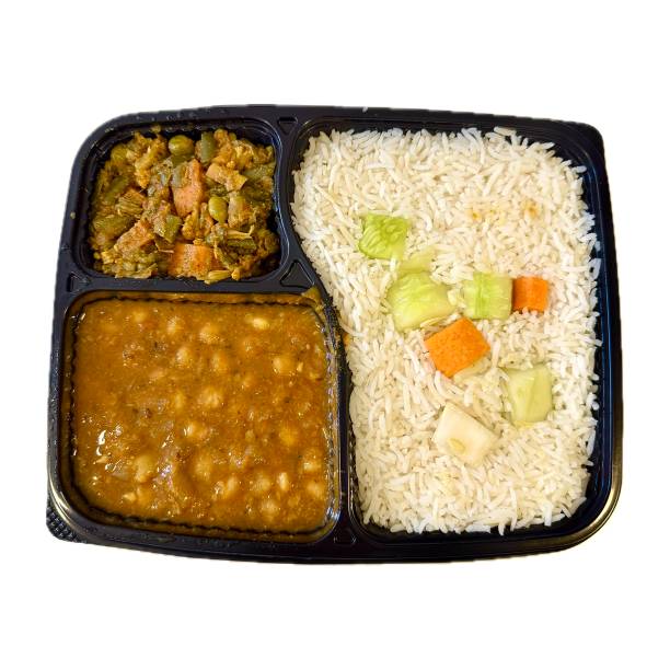 istock Tasty steamed rice with Chole masala 2184905915