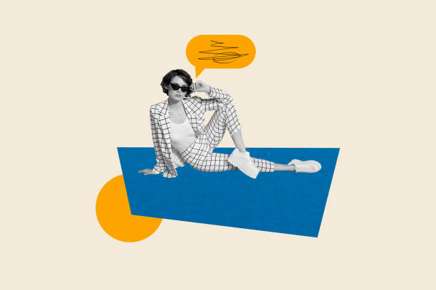istock Collage 3d pinup pop retro sketch image of cool confident lady sitting thinking isolated painting background 2184906860