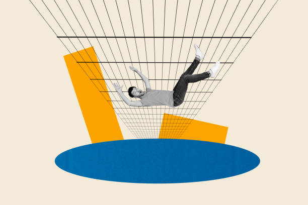 istock Metaphor illustration collage concept of young stressed guy falling into chasm with his problems alone isolated on psychedelic background 2184907220