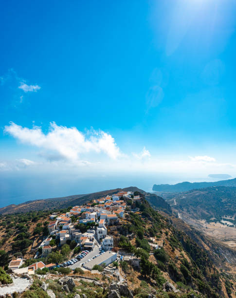 High angle view on Nikia village, Nisyros island, Dodecanese, Greece
