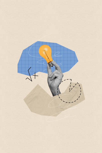 istock Vertical creative abstract composite photo collage of human hand hold lamp solving mathematics tasks isolated on beige color background 2184908182