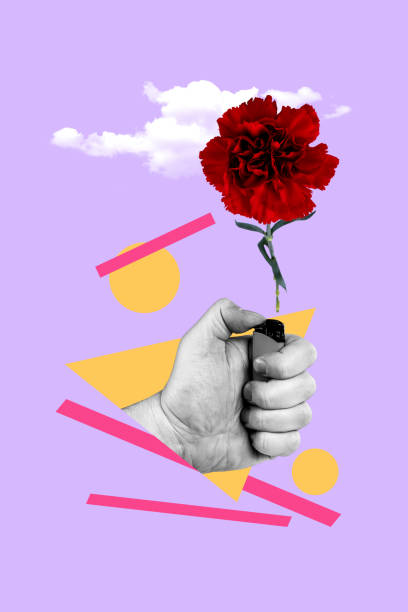 istock Composite collage picture of red gerbera hand holding lighter flower flame eco friendly concept isolated on pink clouds background 2184908484
