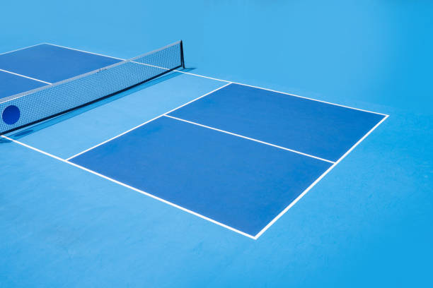 High Angle view of Empty Blue Color Pickleball Court Outdoor