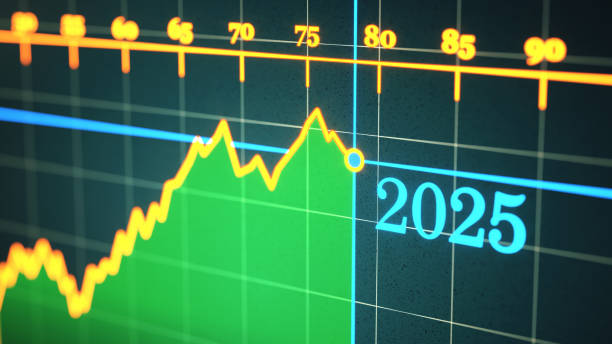istock Abstract line graph with a 2025 year label and pixelated defocused effect. 2184912642