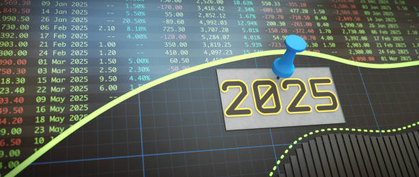 istock Abstract financial spreadsheet figures with a graph curve and year 2025 label pinned 2184912768