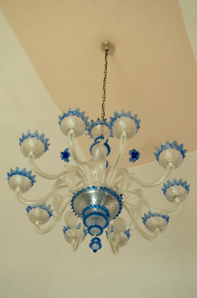 istock Blue and white victorian crystal chandelier closeup 2184918428
