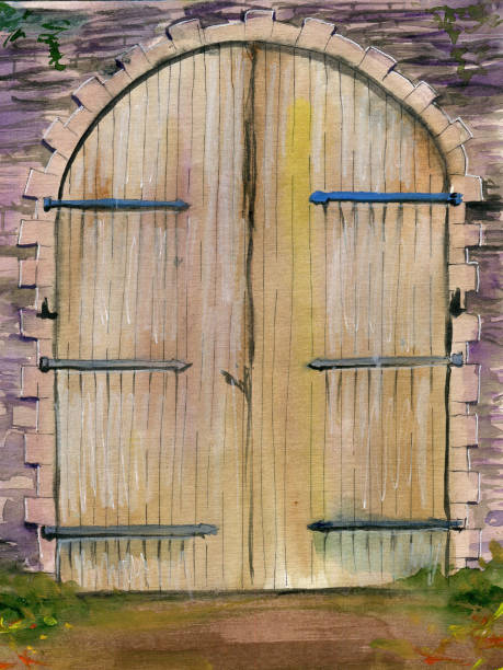 istock Wooden gate in antique style. Hand drawn watercolor illustration. 2184921162