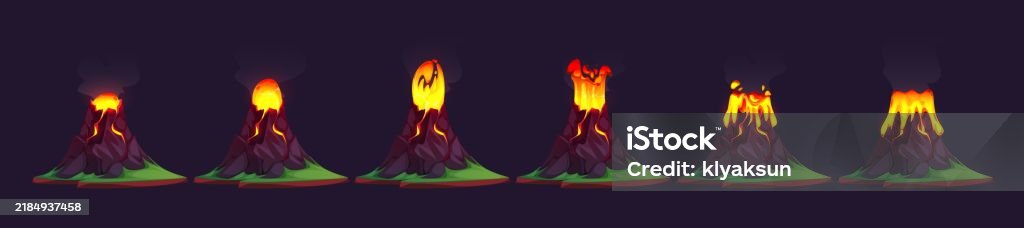 Volcan Animation Volcano Eruption Animation Set Stock Illustration - Download Image Now ...